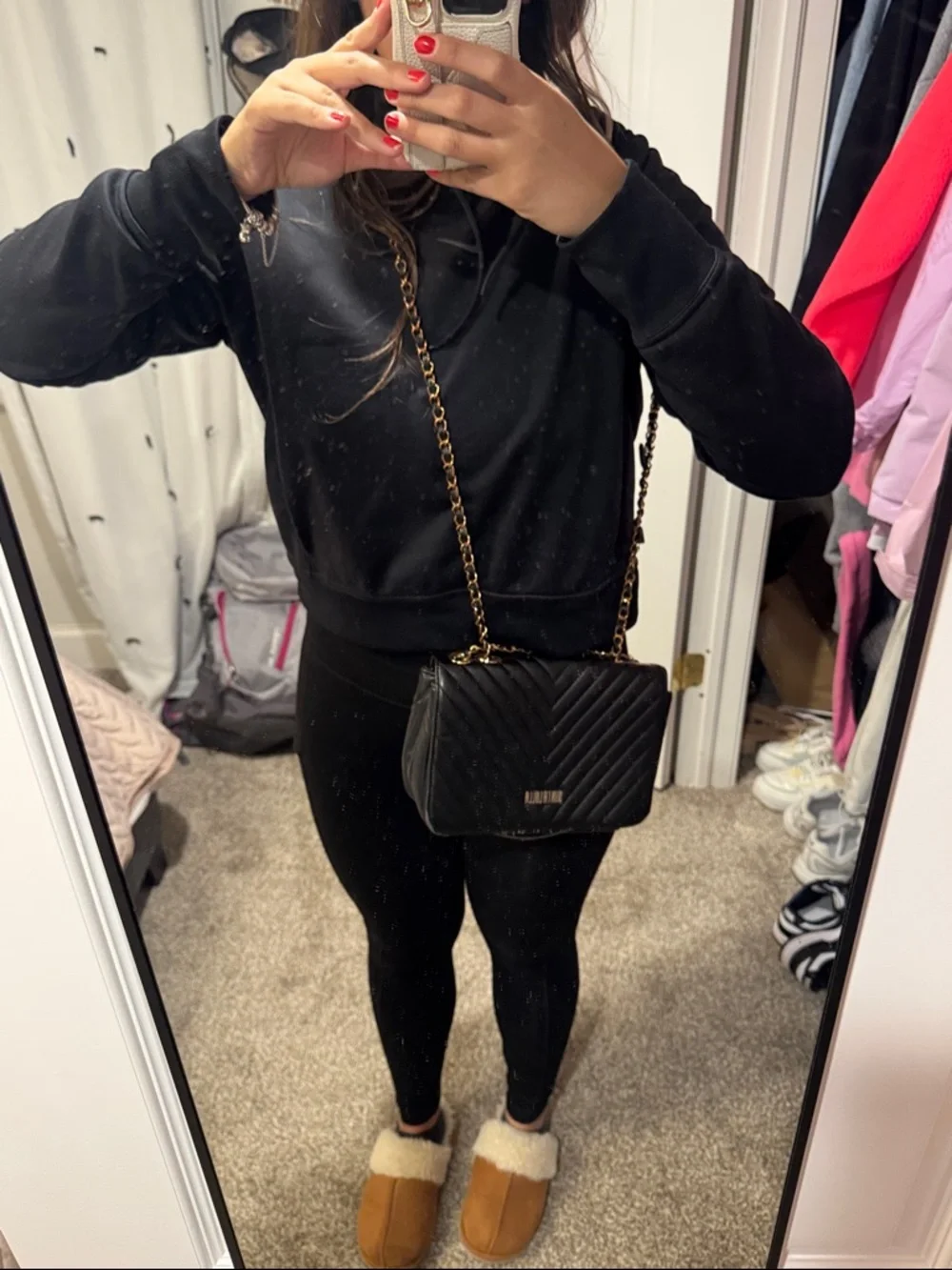 Black Quilted Crossbody Bag with Matching Wristlet - Picture 8 of 9